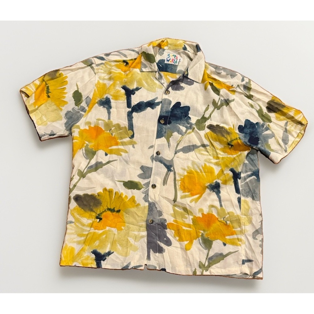 Vintage Jams World Watercolor Floral Hawaiian Camp Shirt Mens XL